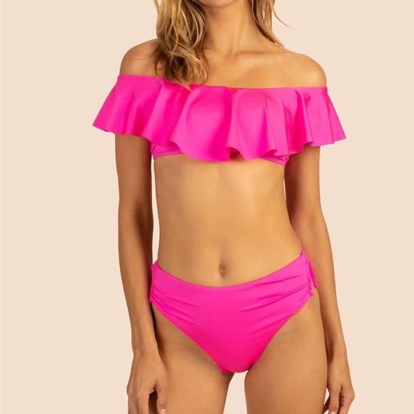 Trina Turk NWT Monaco Solid Off The Shoulder Bandeau and High Waist Bottom Set